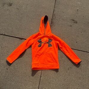 Under Armour Kids Bright Orange Hooded Pullover with Black Logo